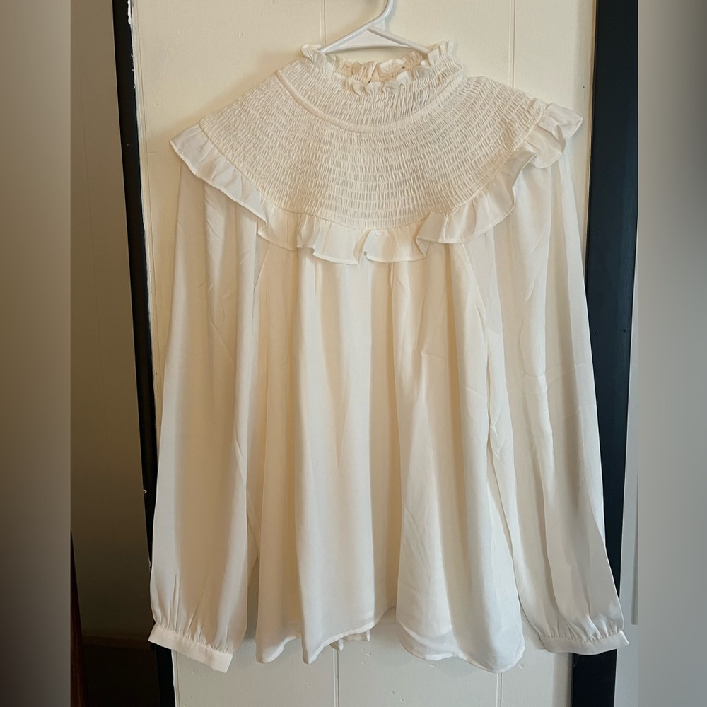 NWT Loft Ruffle Smocked Yoke Blouse - Size Large